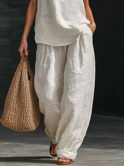 Lila | V-neck Sleeveless Top and Wide-leg Trousers Set