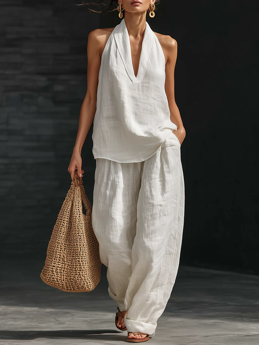 Lila | V-neck Sleeveless Top and Wide-leg Trousers Set