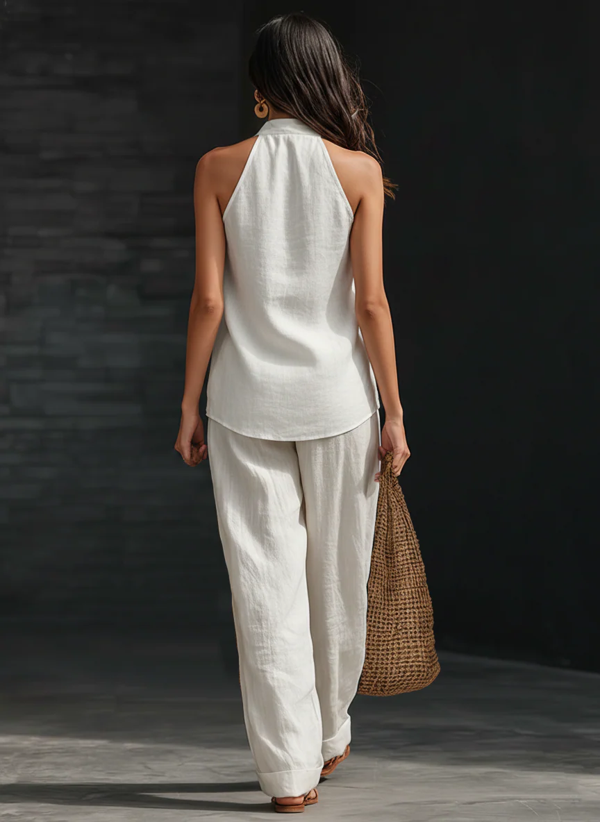 Lila | V-neck Sleeveless Top and Wide-leg Trousers Set