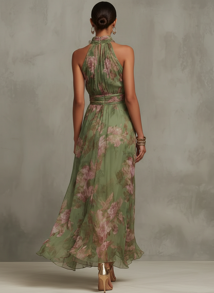 Florine™ | Green Maxi Dress with Floral Print