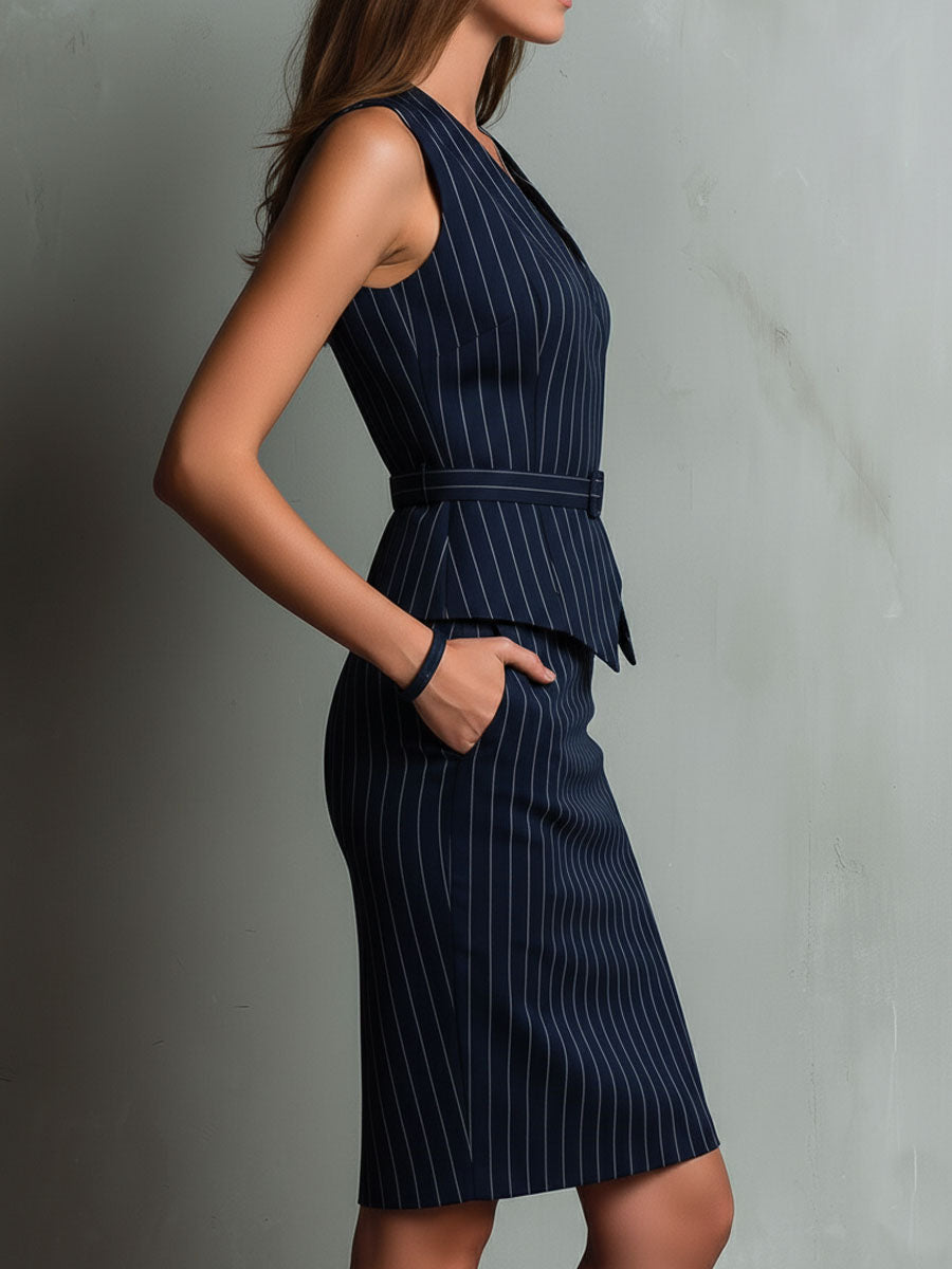 Nina | Pinstripe Vest and Pencil Skirt Set