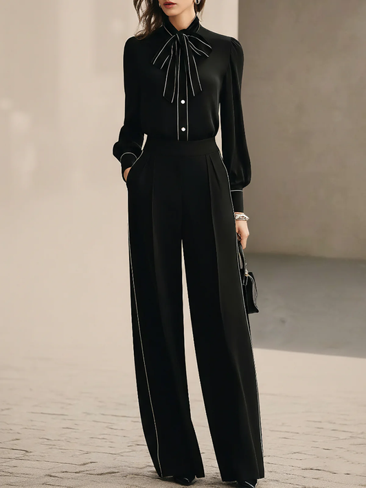 Bianca | Bow-tie Blouse and Wide-leg Trousers Set
