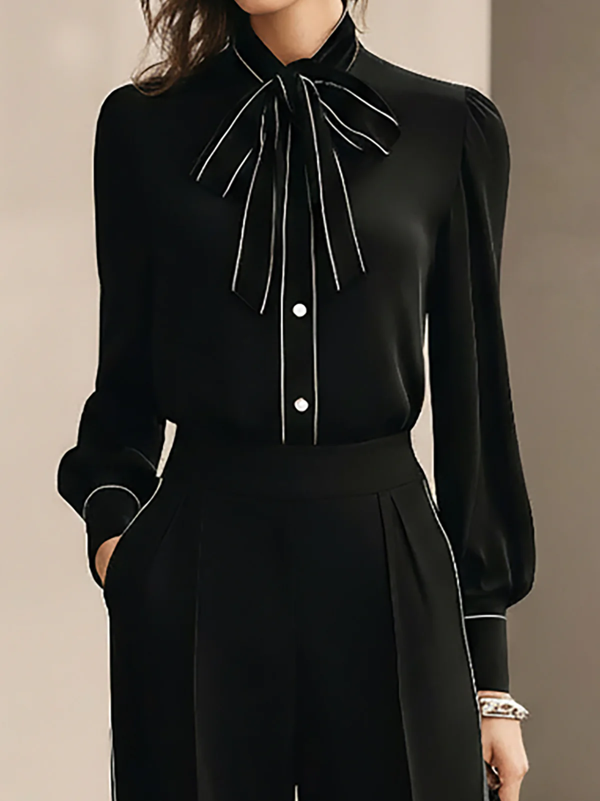 Bianca | Bow-tie Blouse and Wide-leg Trousers Set