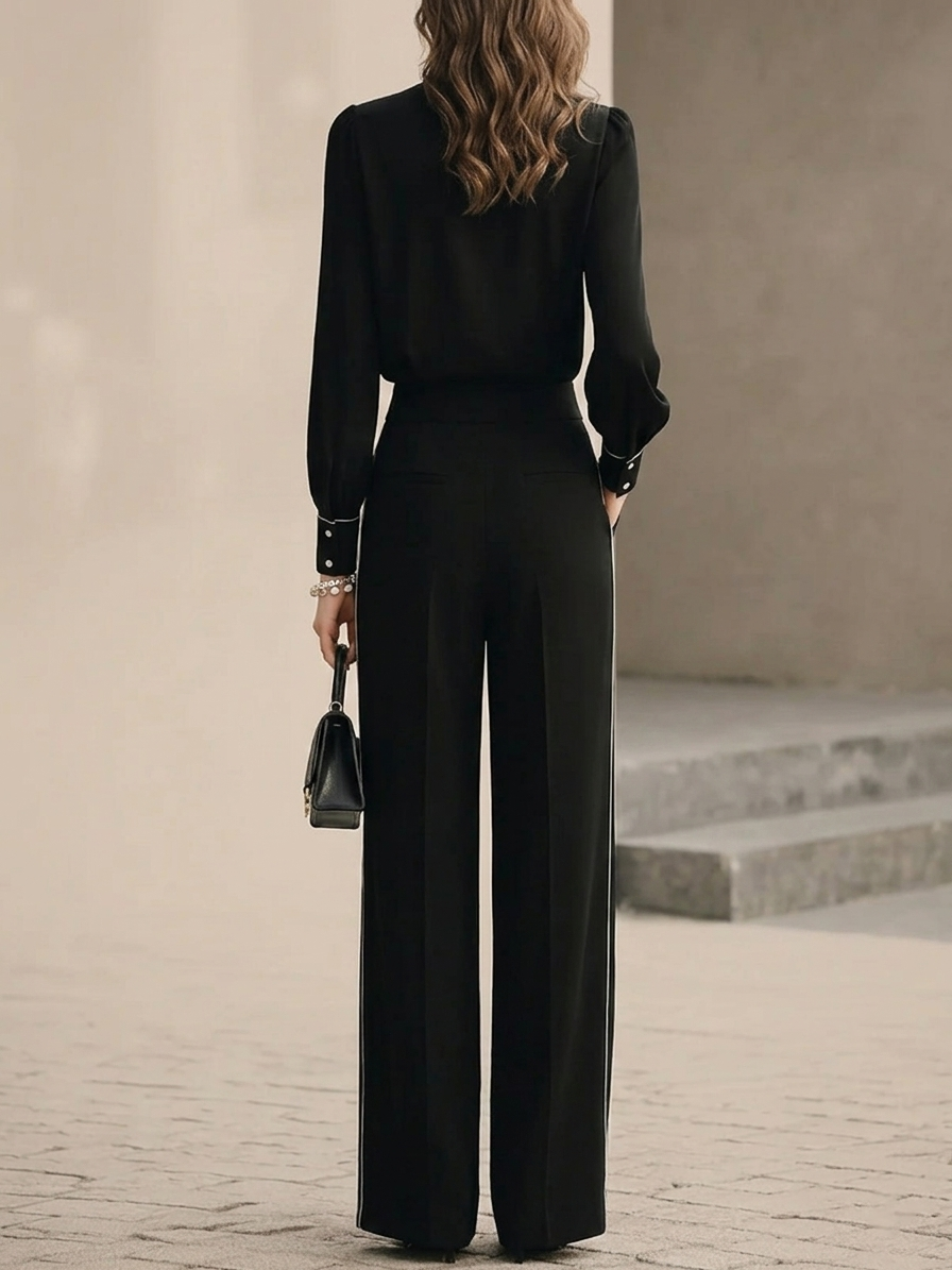 Bianca | Bow-tie Blouse and Wide-leg Trousers Set