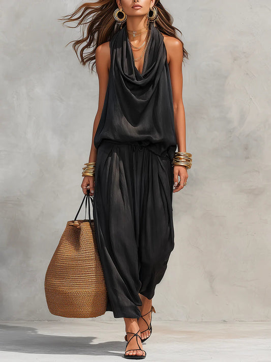 Serena | Halter Neck Top and Pleated Trousers Set