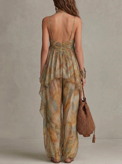 Sienna | Chiffon Ruffled Camisole and Wide-leg Trousers Set