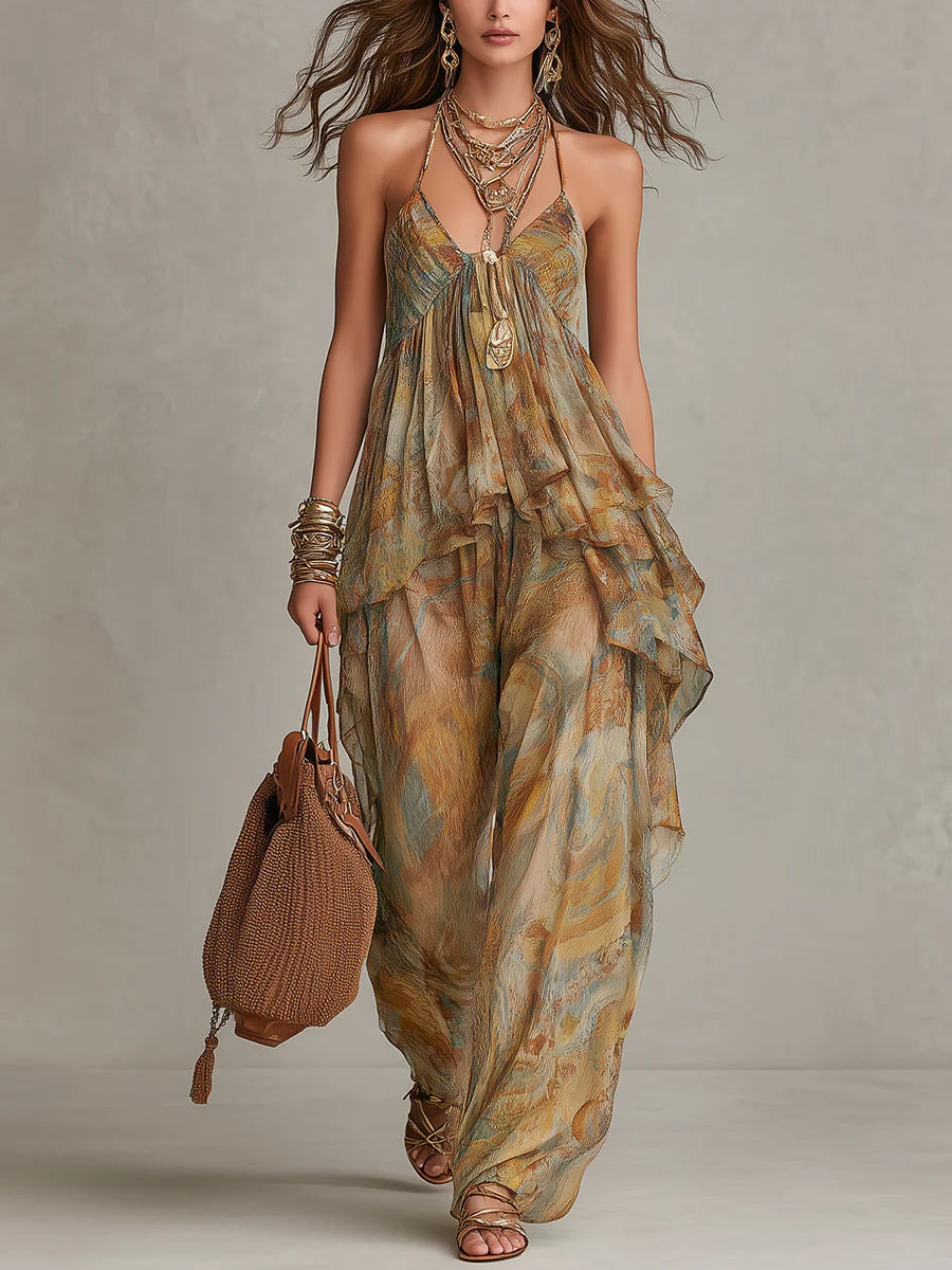 Sienna | Chiffon Ruffled Camisole and Wide-leg Trousers Set