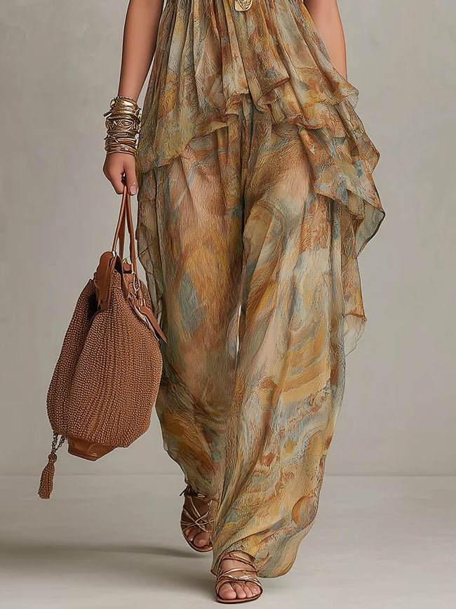 Sienna | Chiffon Ruffled Camisole and Wide-leg Trousers Set