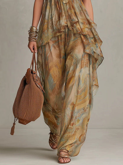 Sienna | Chiffon Ruffled Camisole and Wide-leg Trousers Set