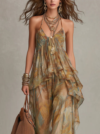 Sienna | Chiffon Ruffled Camisole and Wide-leg Trousers Set