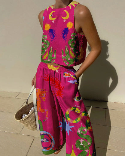 Isabella | Print Tank and Pocketed Trousers Set