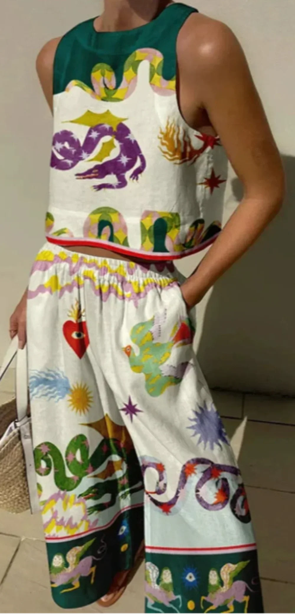 Isabella | Print Tank and Pocketed Trousers Set
