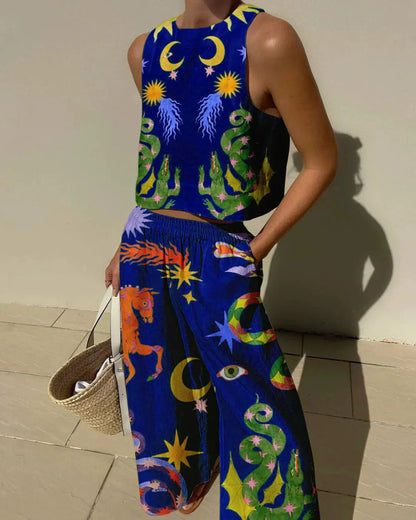 Isabella | Print Tank and Pocketed Trousers Set