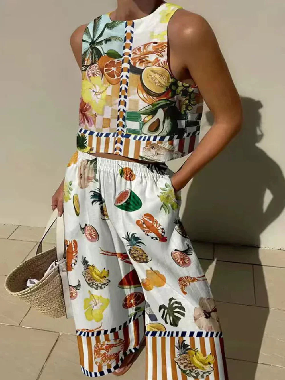 Isabella | Print Tank and Pocketed Trousers Set