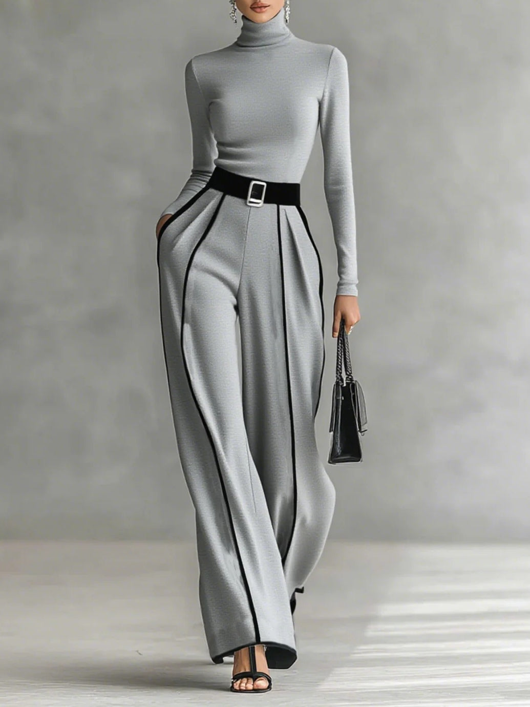 Sophia | High-neck Top and Wide-leg Trousers Set