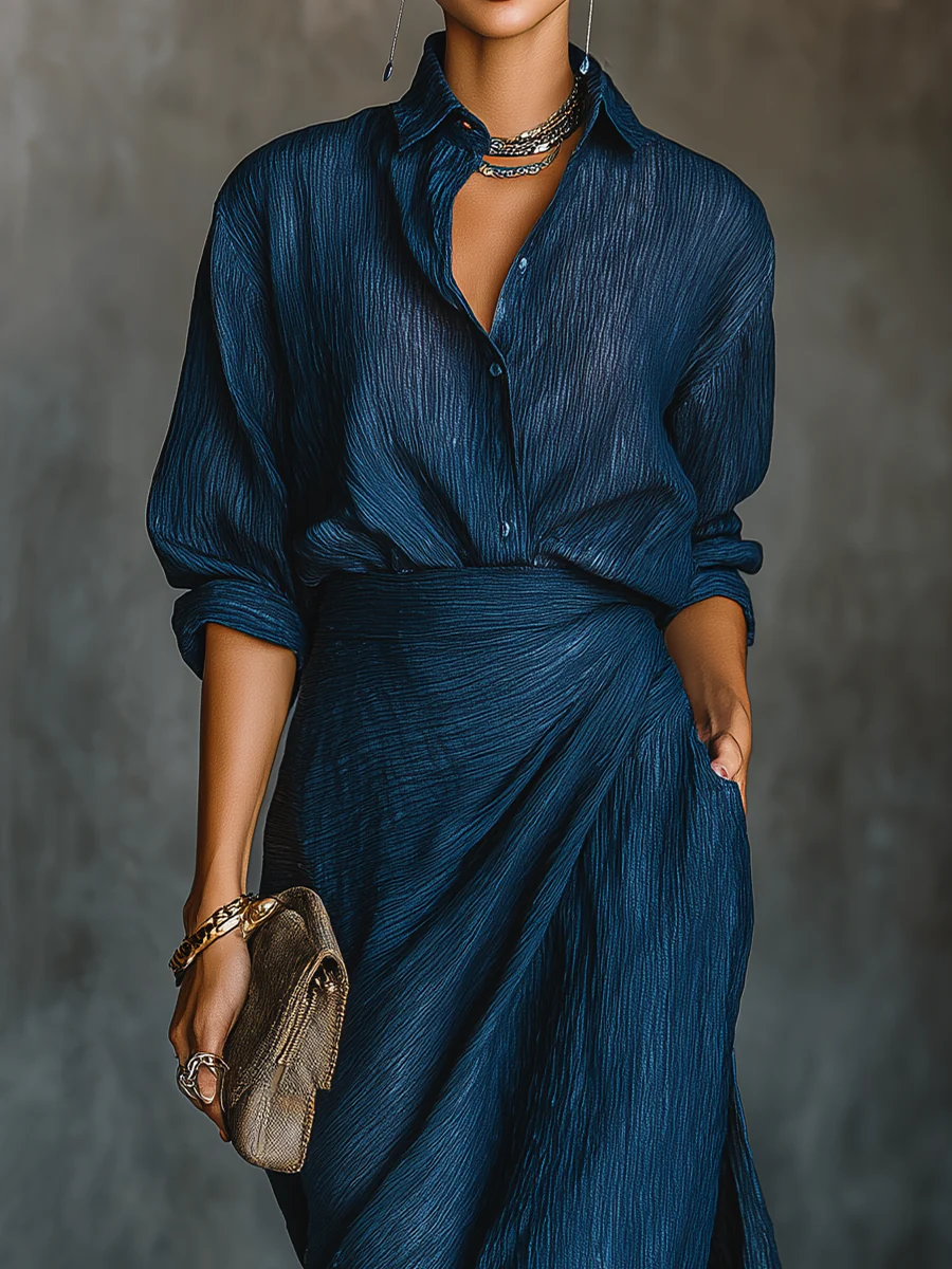 Celeste | Cotton-Linen Blend Shirt Long Skirt Set