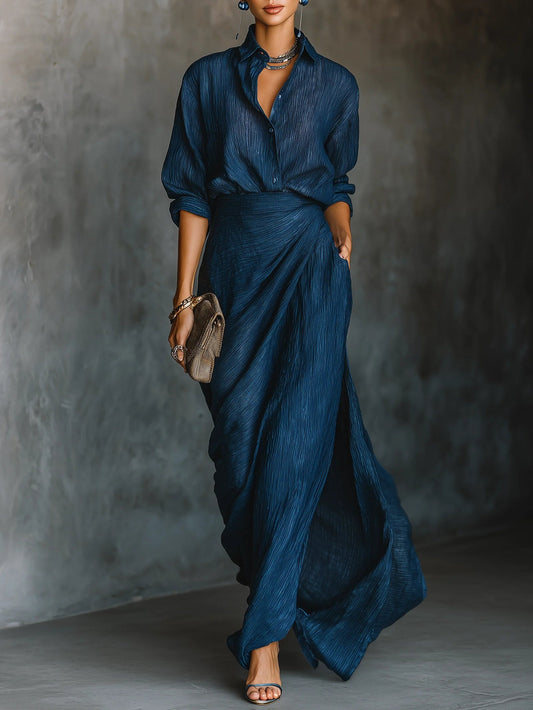Celeste | Cotton-Linen Blend Shirt Long Skirt Set