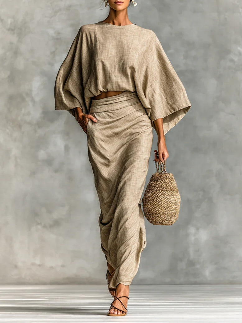 Lina | Bat Sleeve Long Skirt Set