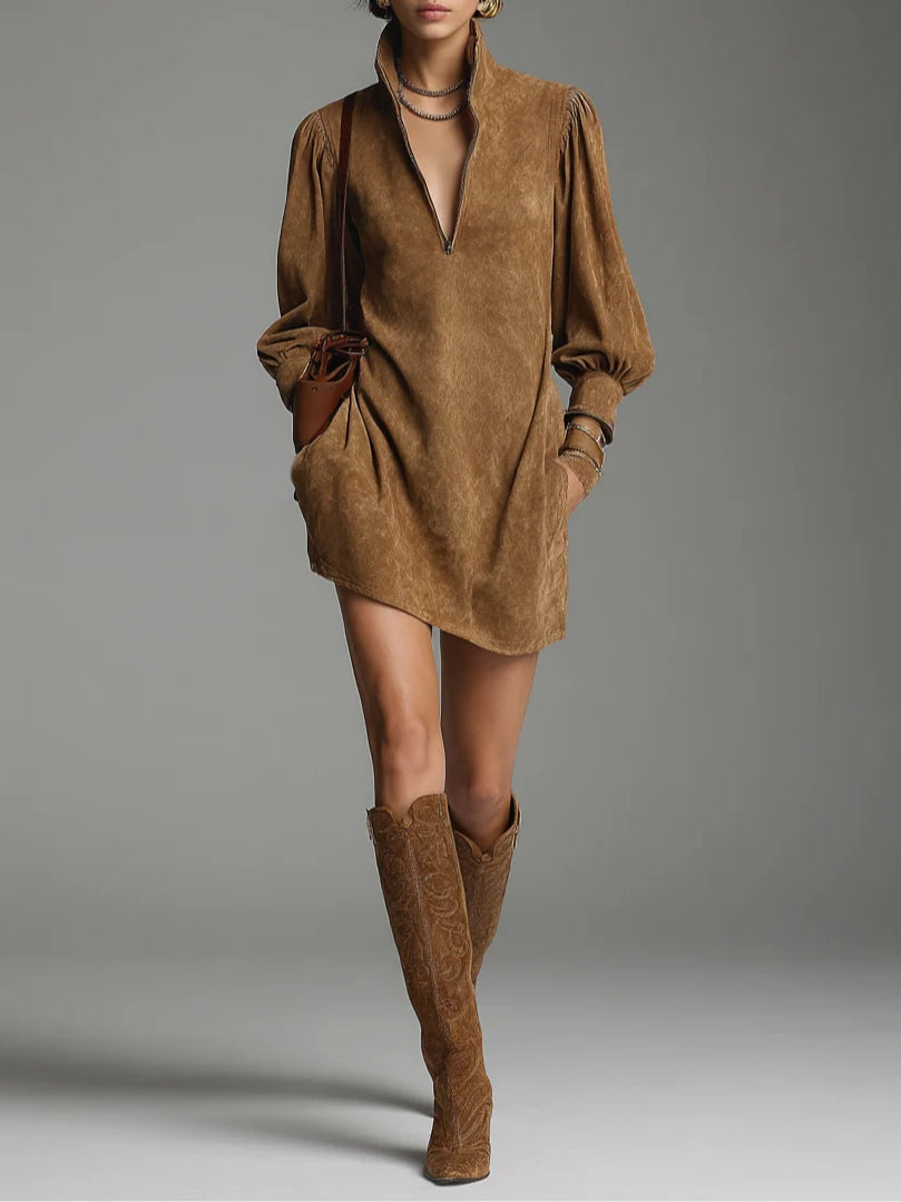 Lucienne™ | Flowing Suede Dress with Zipper