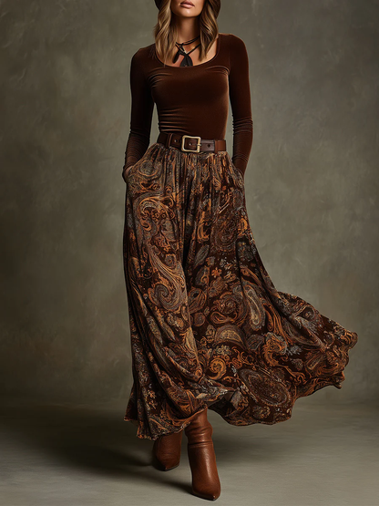Vivienne | Velvet Top and Paisley Maxi Skirt Set