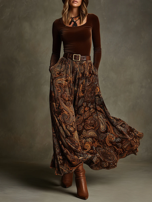 Vivienne | Velvet Top and Paisley Maxi Skirt Set