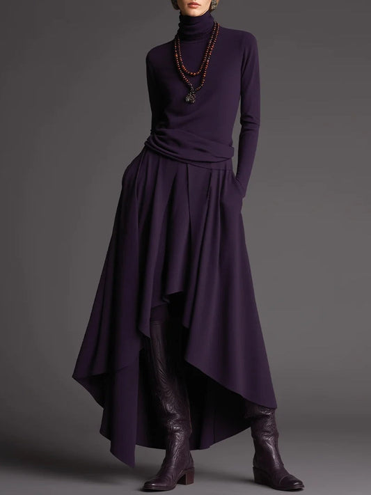 Lilac | Turtleneck Top and Asymmetrical Skirt Set
