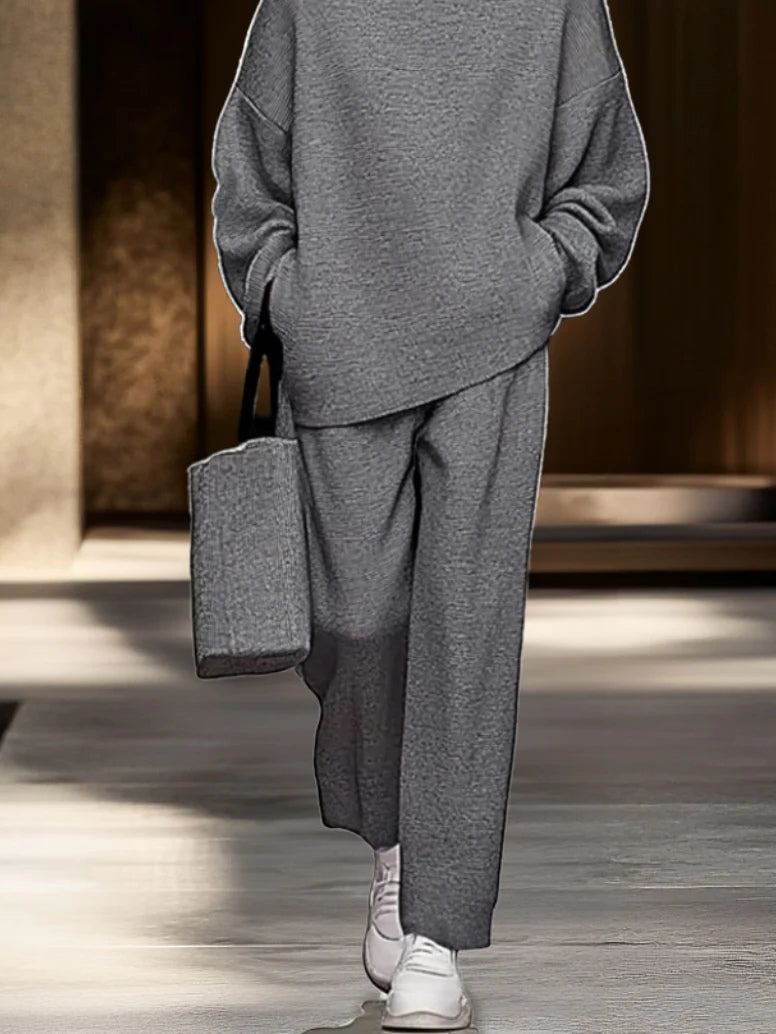 Sophia | Grey Top and Wide-leg Trousers Set