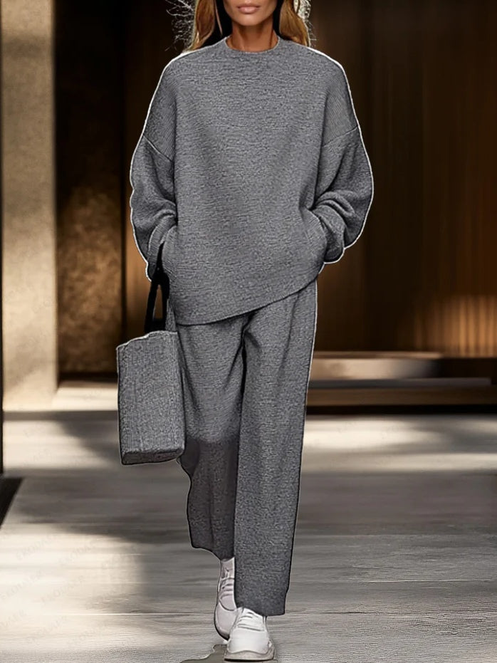 Sophia | Grey Top and Wide-leg Trousers Set