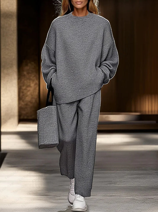 Sophia | Grey Top and Wide-leg Trousers Set