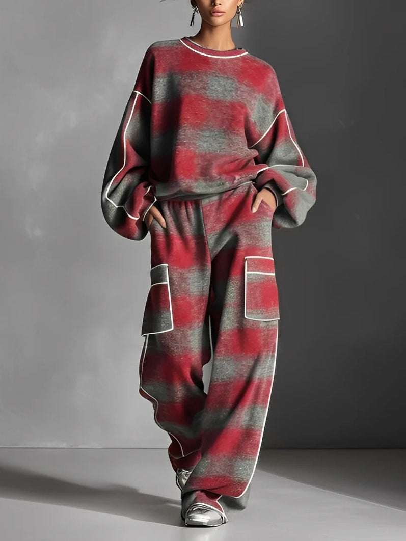 Samantha | Colour-blocked Sweatshirt and Casual Trousers Set