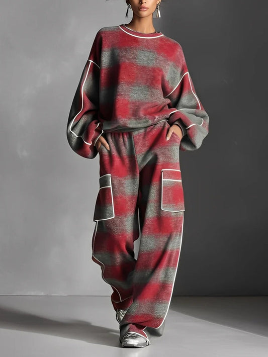 Samantha | Colour-blocked Sweatshirt and Casual Trousers Set