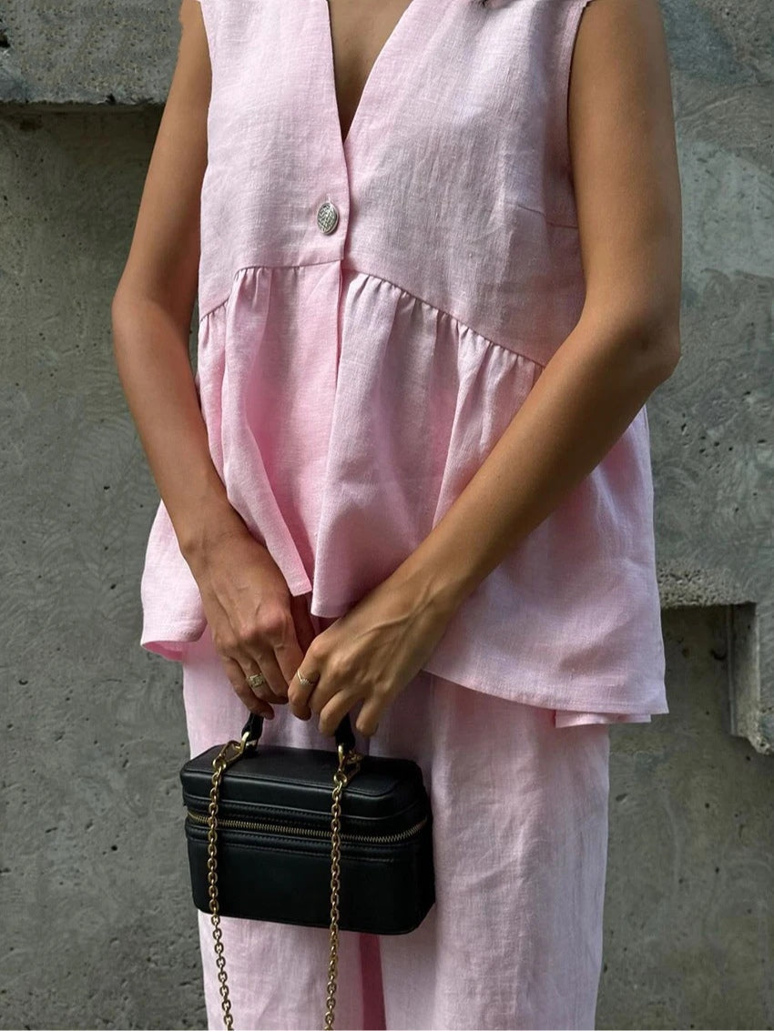 Lila | V-Neck Ruffled Two-Piece Suit