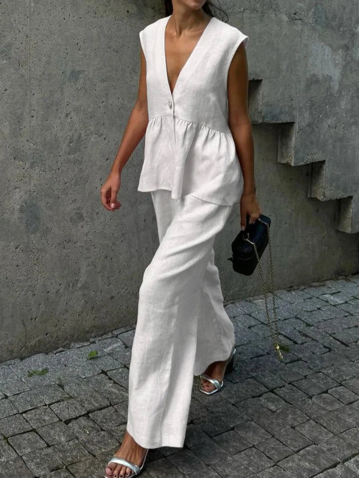 Lila | V-Neck Ruffled Two-Piece Suit