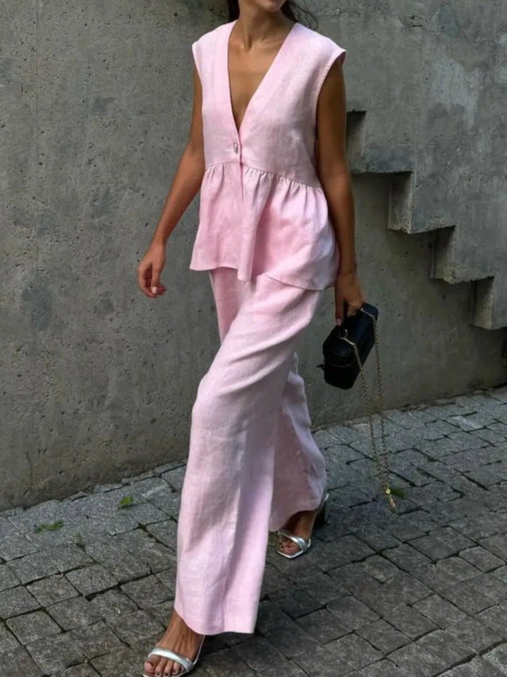Lila | V-Neck Ruffled Two-Piece Suit