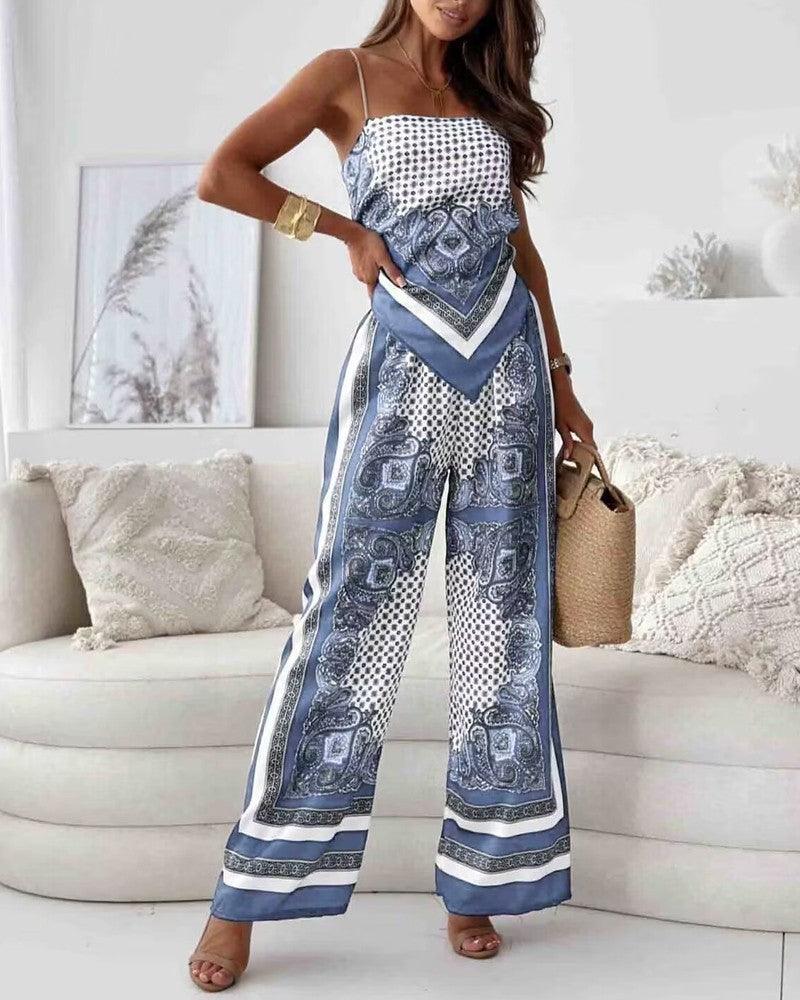 Lila | Printed Lace-Up Vest & Trousers Set