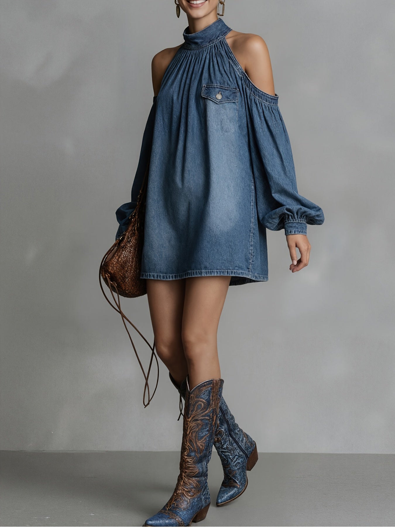 Elise | Off Shoulder Short Denim Jumpsuit