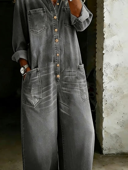 Holly | Wide Long Denim Jumpsuit