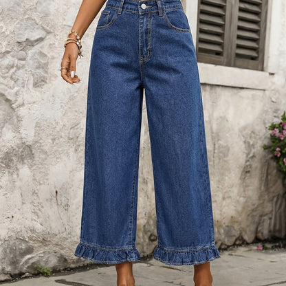 Annabelle | Casual Ruffle Denim Capri Pants