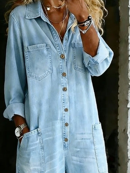 Holly | Wide Long Denim Jumpsuit