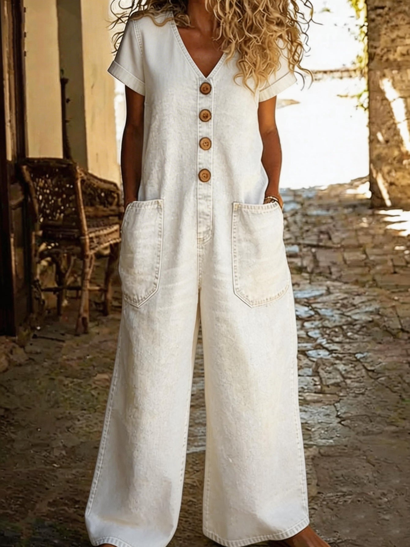 Karen | Retro Button Down Denim Jumpsuit