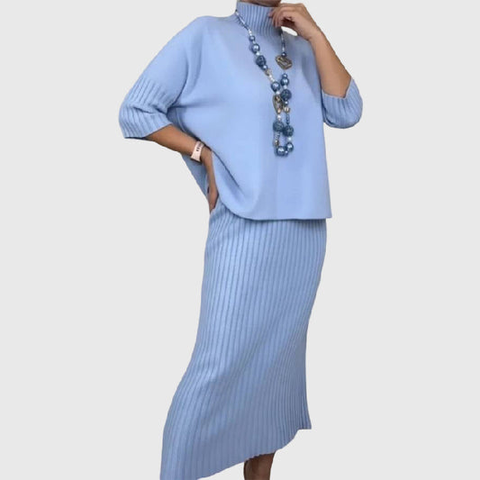 Debora | Knitted Set with Ribbed Midi Skirt