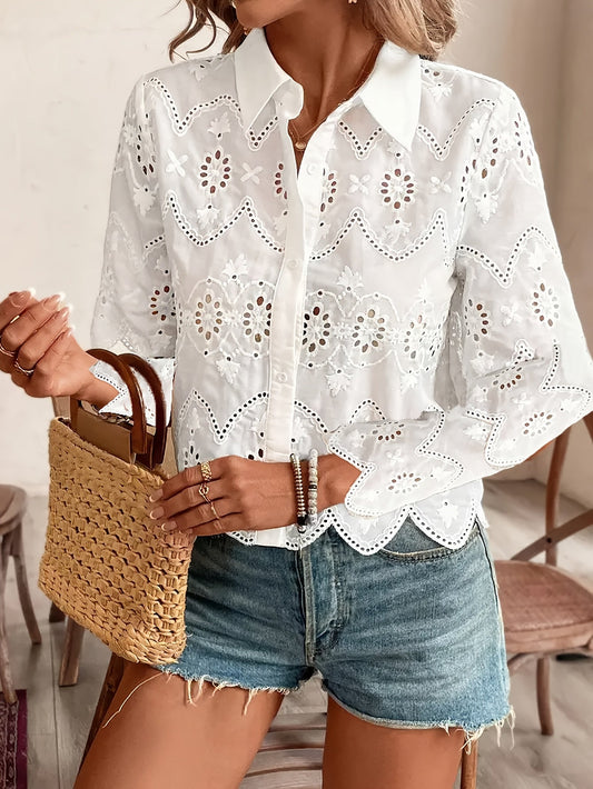 Elaine™ | White Lace Floral Blouse