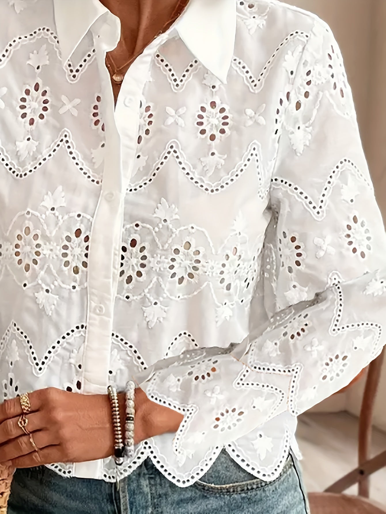Elaine™ | White Lace Floral Blouse