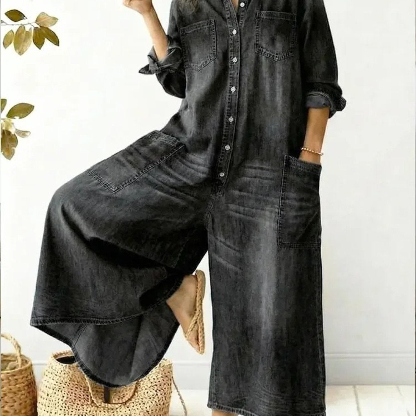 Holly | Wide Long Denim Jumpsuit