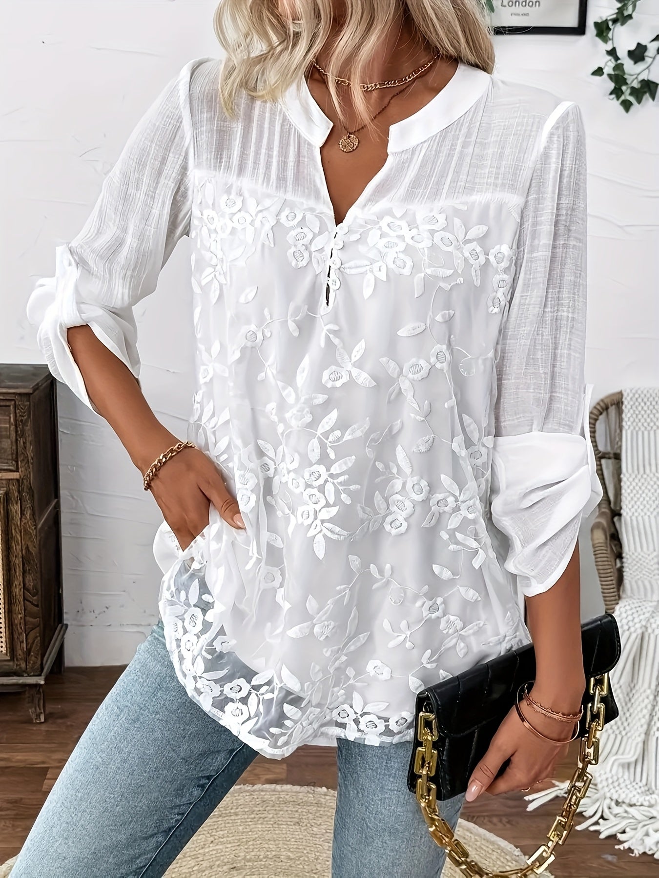 Glenda™ | Floral Embroidery Lace Blouse