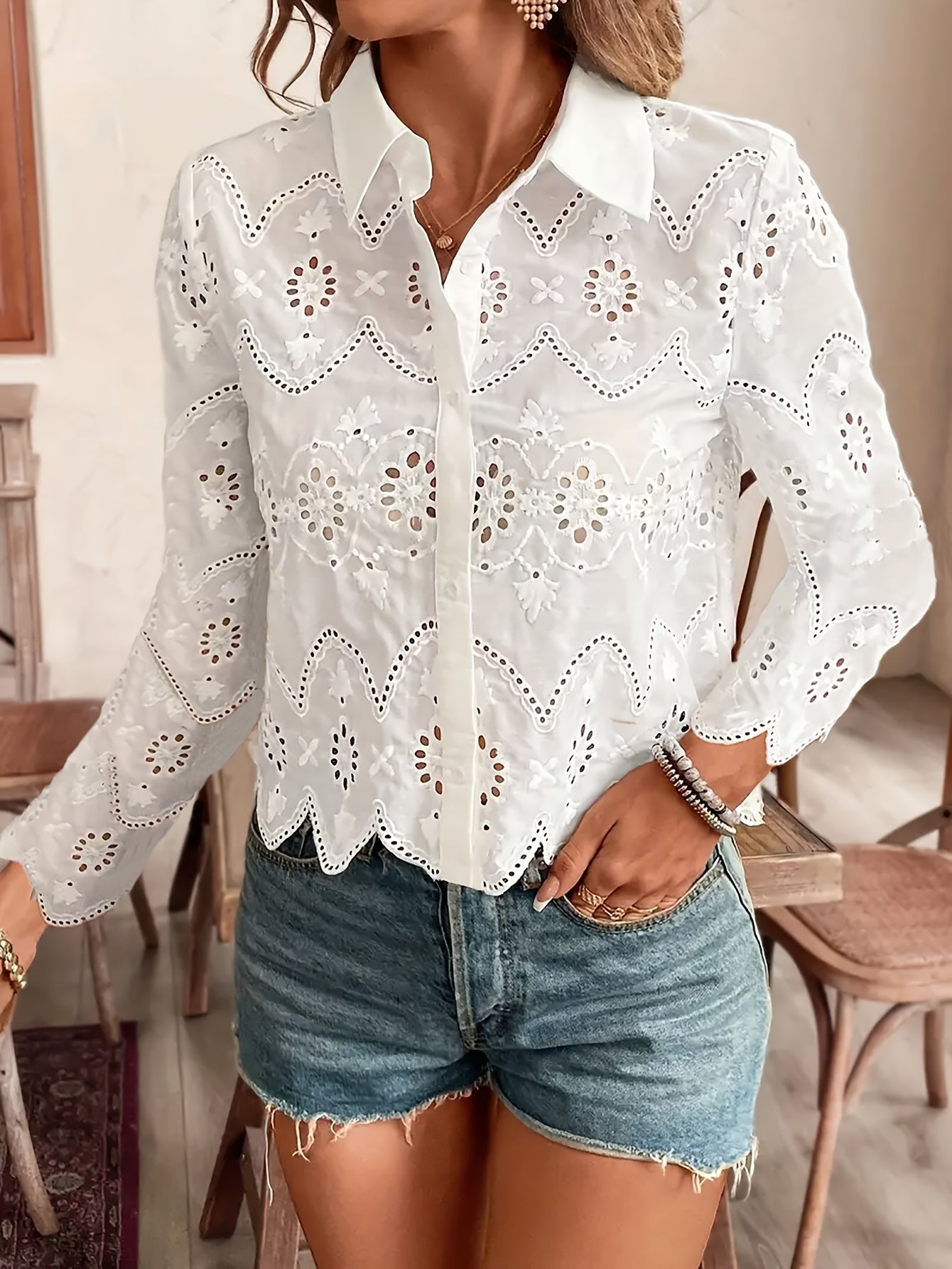 Elaine™ | White Lace Floral Blouse