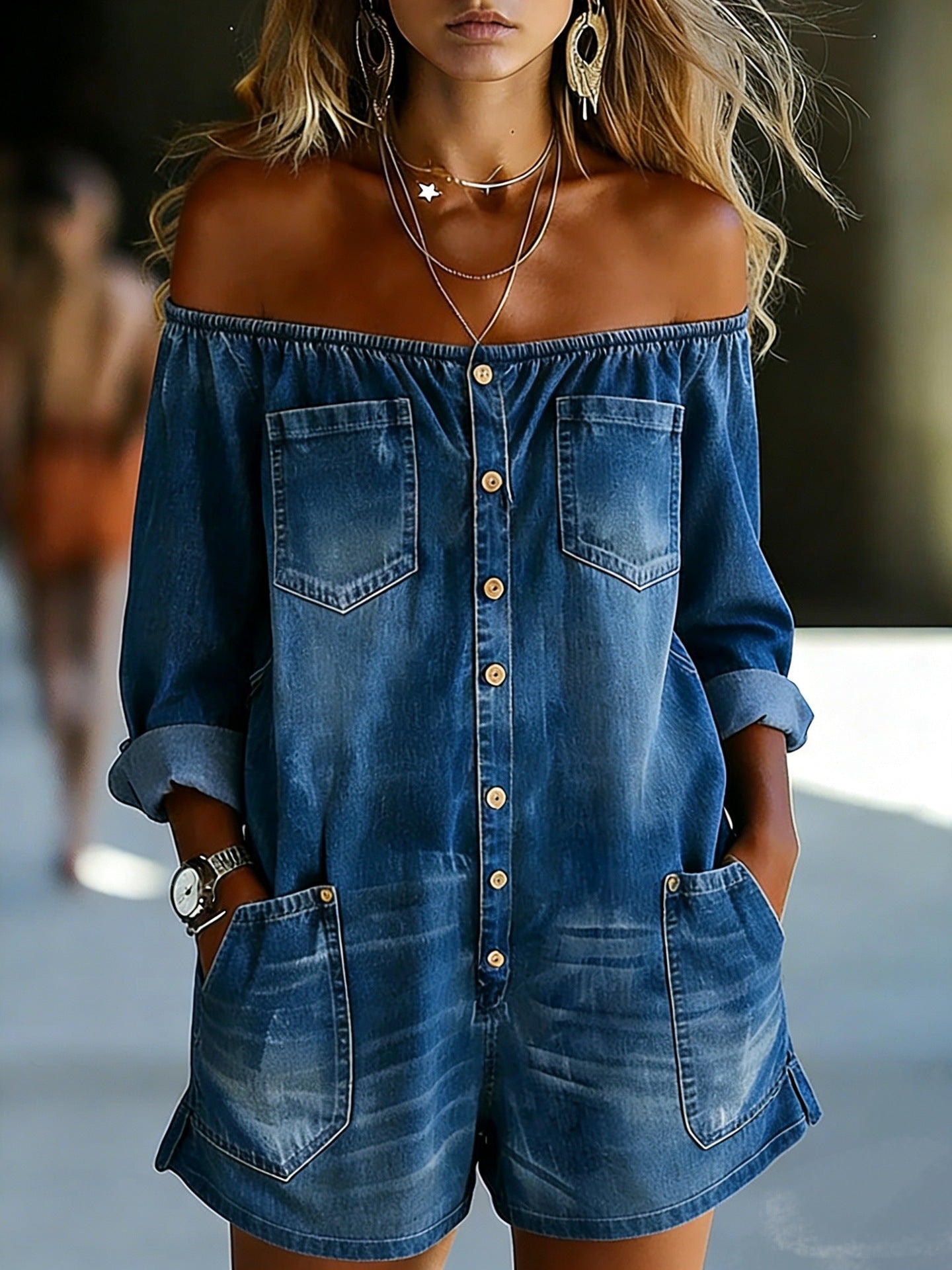 Marie | Stylish Short Denim Jumpsuit