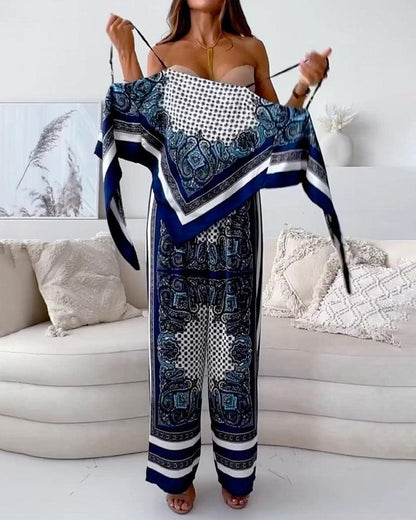Lila | Printed Lace-Up Vest & Trousers Set