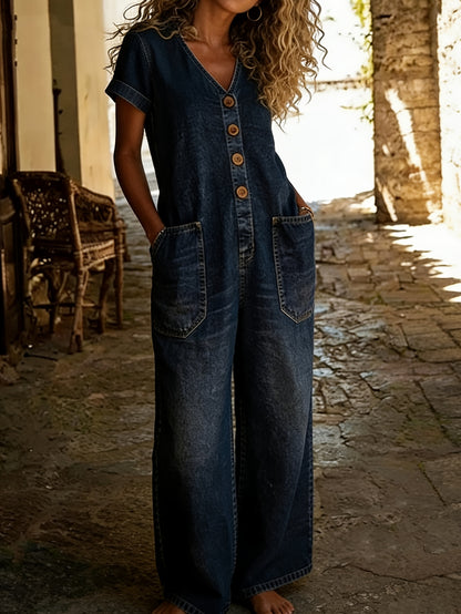 Karen | Retro Button Down Denim Jumpsuit