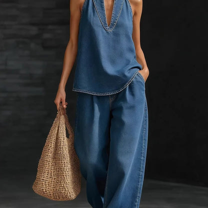 Patricia | Vintage Washed Denim Jumpsuit